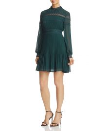 AQUA Pleated Lace-Trim Dress green at Bloomingdales